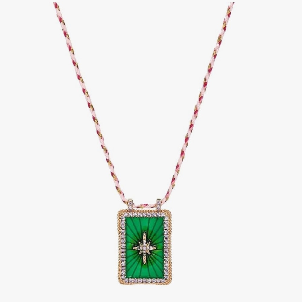 Green and Gold Tarot Card Style Pendant Necklace